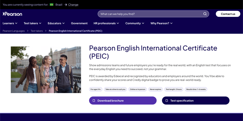 Clique nesta imagem para abrir o site do Pearson English International Certificate