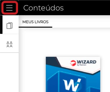 Imagem da plataforma com um destaque vermelho em volta do ícone de menu representado por três riscos um sobre o outro. Ícone também conhecimento como menu hamburger.